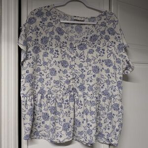 Floral Blue and White Women's Top